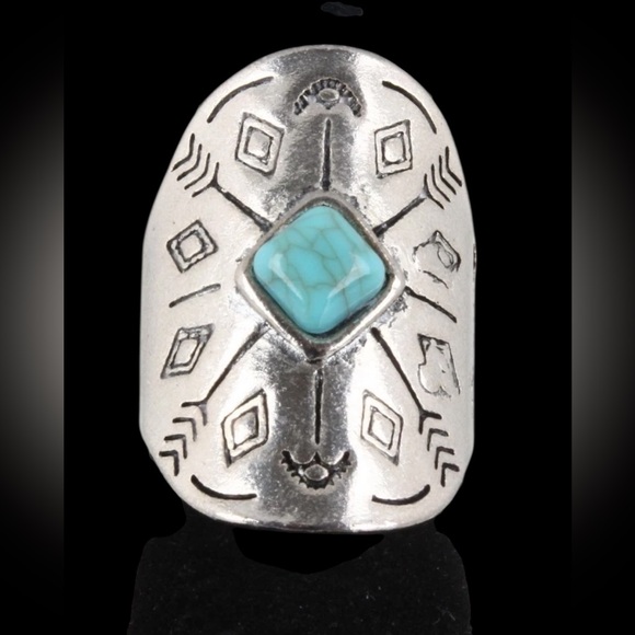 Jewelry - Artisan Southwestern-style Shield Ring with Turquoise Stone